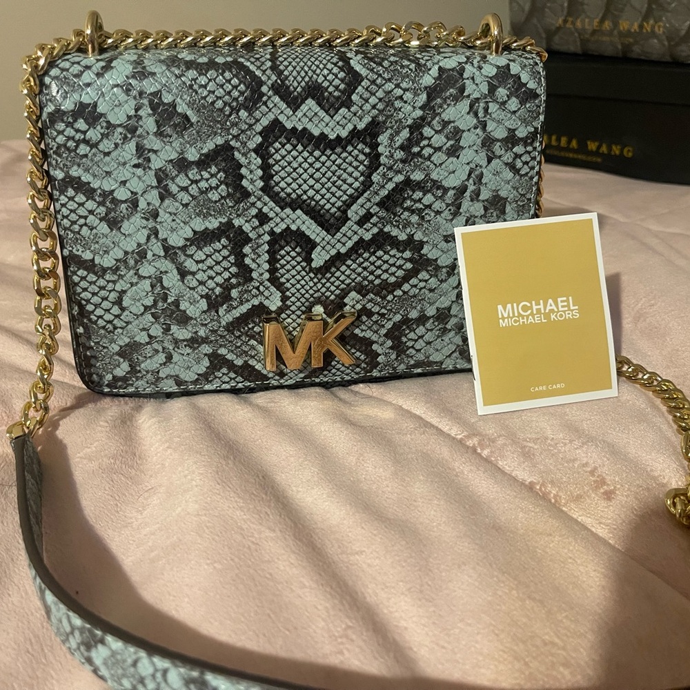 Michael Kors Black and Gray Snake Print Crossbody Bag